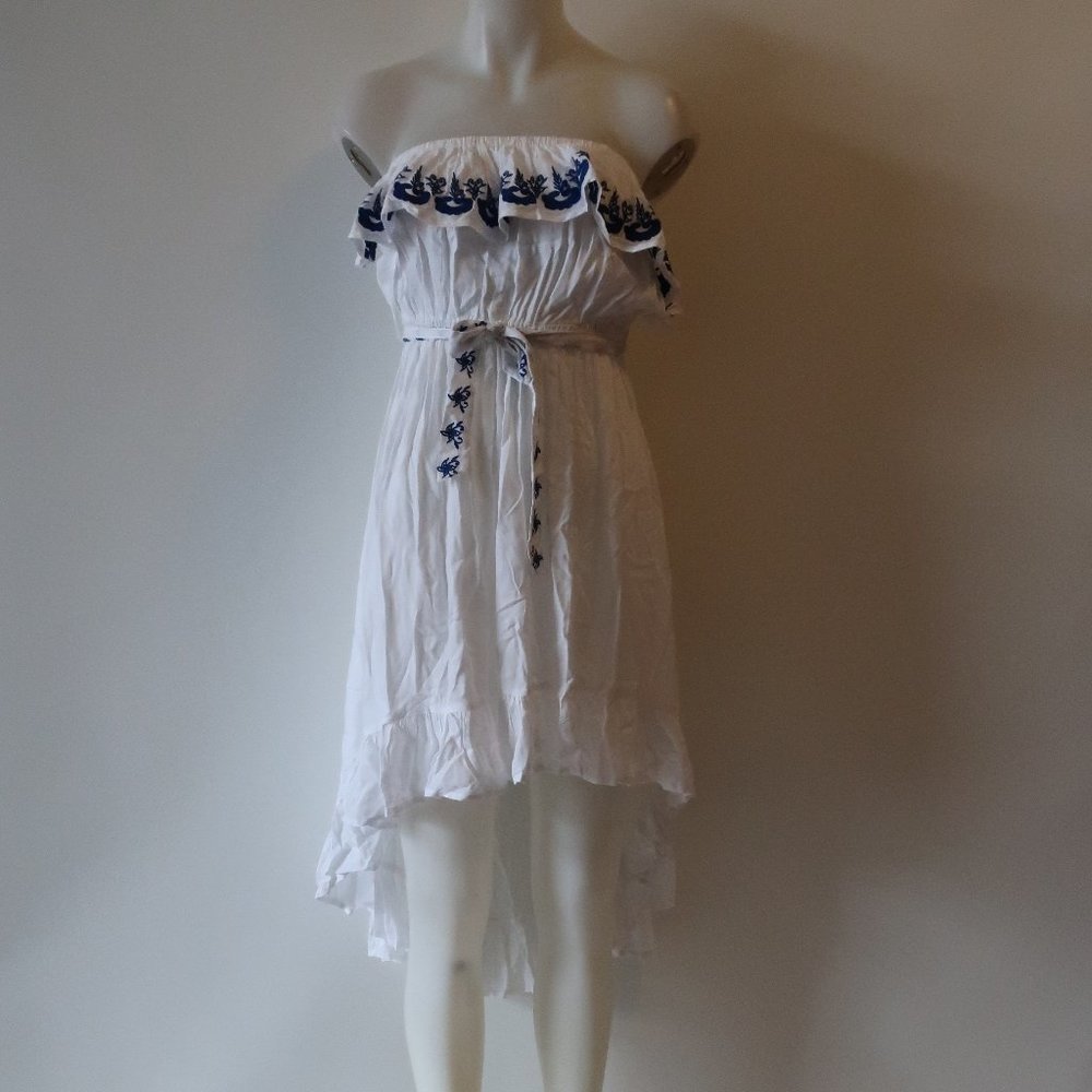 NWT TINA DEMEL RUFFLE SLEEVELESS HIGH LOW DRESS L*